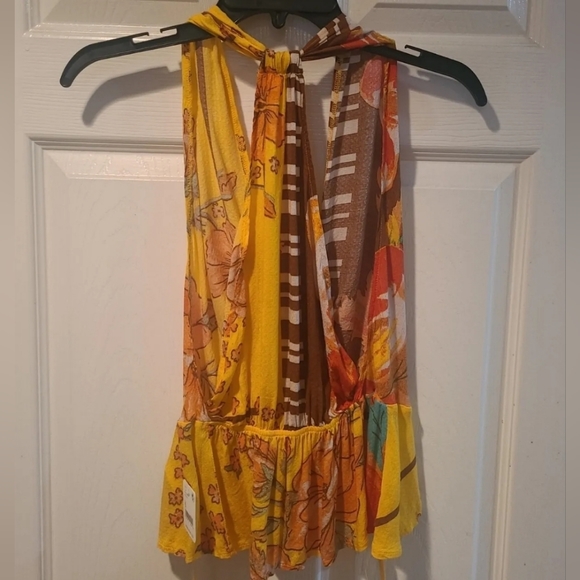 NWT Free People Mango Orange Brown Hot Tropics Tank Crop Top Blouse Size Small - Picture 6 of 6